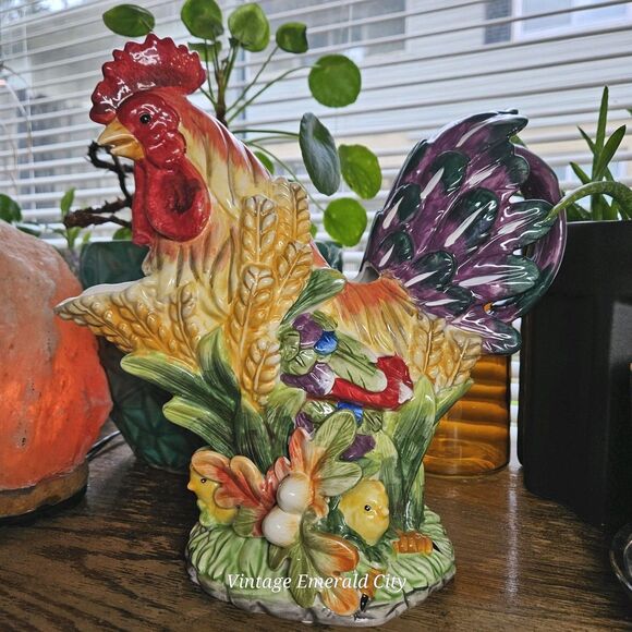 Vtg Decorative Chicken Hand-painted Ceramic 3D Rooster Pitcher Bird Water Jug - Picture 3 of 12